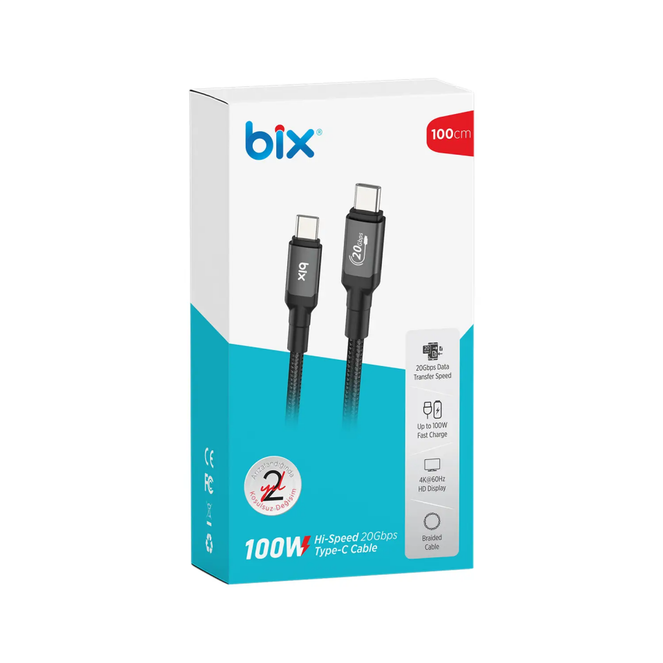 Bix Bx07Cc 100W Type-C To Type-C Örgülü Kablo