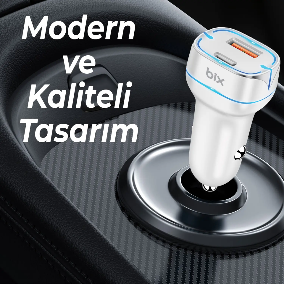 Bix 36W Beyaz  Bx-Ccp36Wt Pd + Qc 3.0 Usb Fast Type - C Ve Usb Çıkış Araç Şarj Adaptörü
