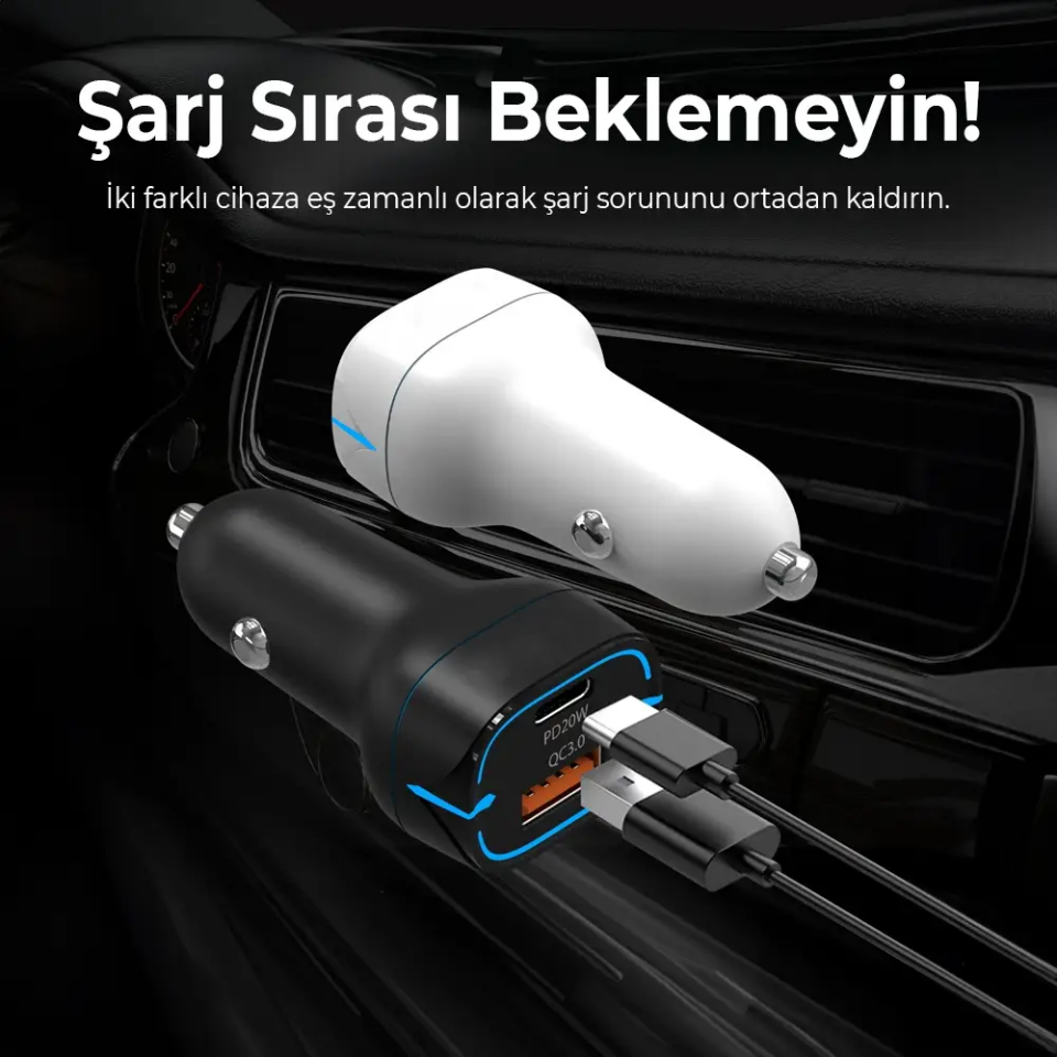 Bix 36W Beyaz  Bx-Ccp36Wt Pd + Qc 3.0 Usb Fast Type - C Ve Usb Çıkış Araç Şarj Adaptörü