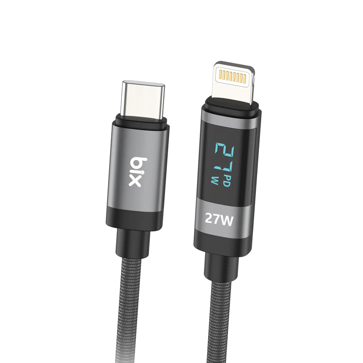 Bix Bx06Cl 27W Göstergeli İphone To Type-C Örgülü Kablo
