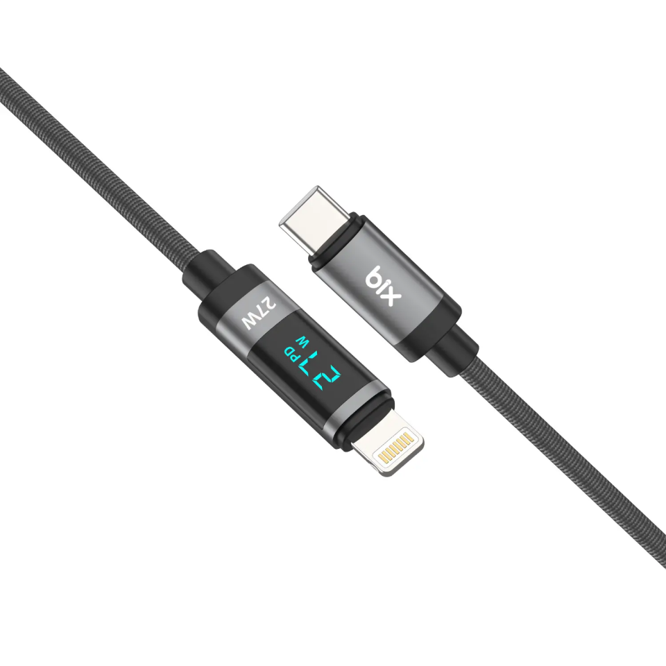 Bix Bx06Cl 27W Göstergeli İphone To Type-C Örgülü Kablo