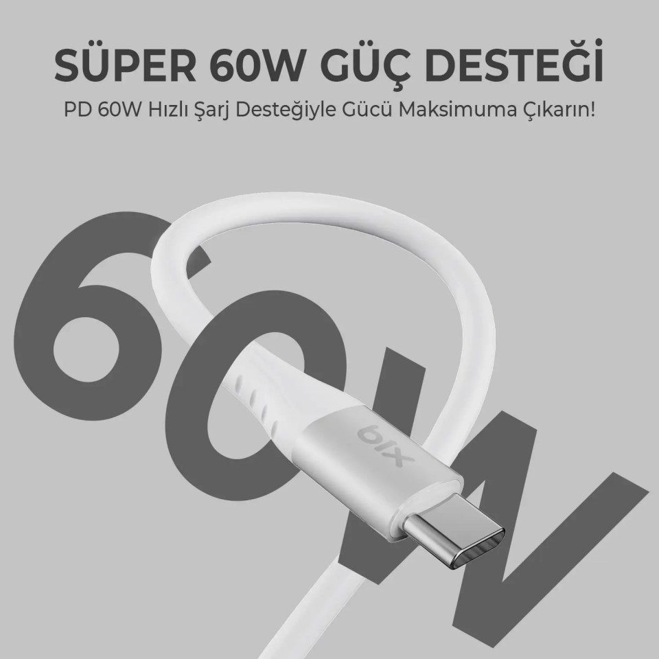 Bix 60W Bxsc1Cc Type-C To Type-C Beyaz  Kablo