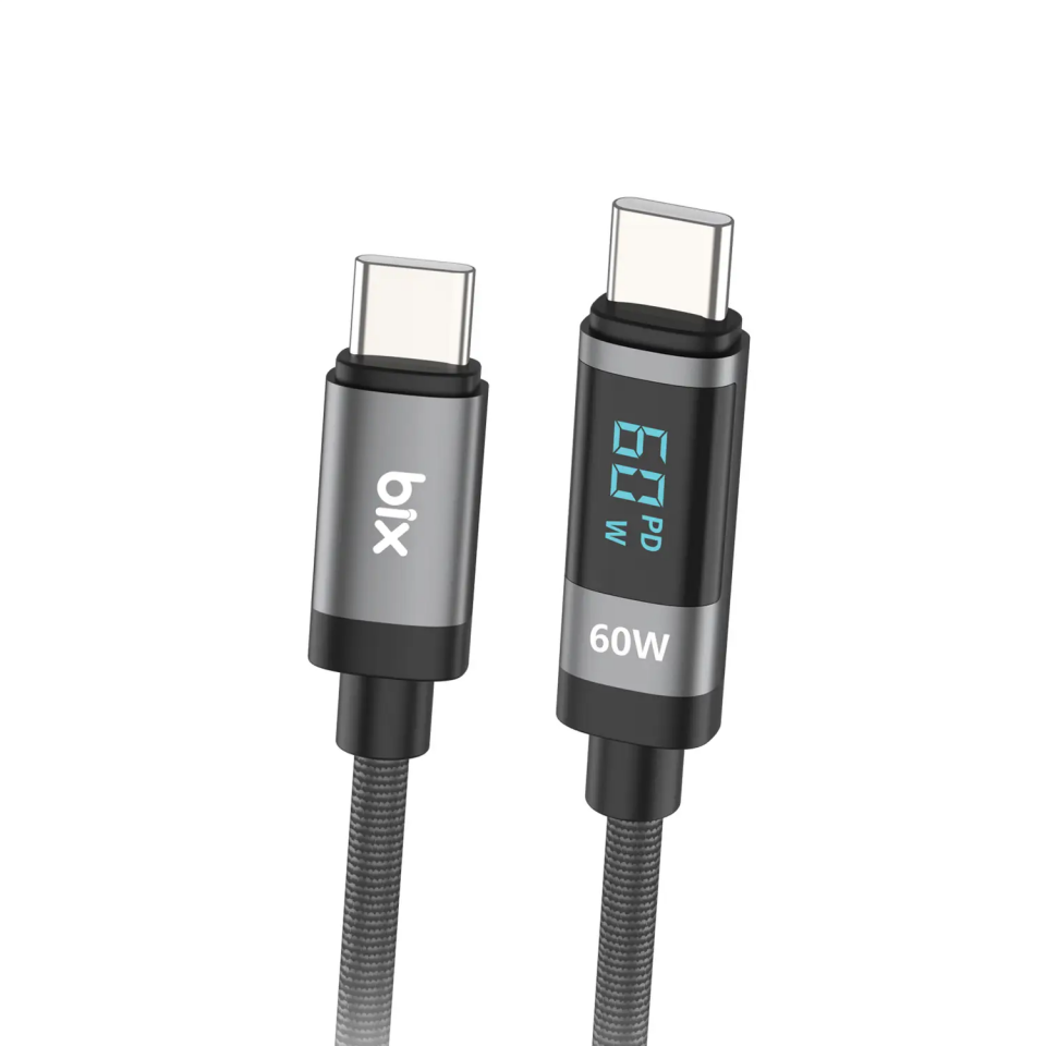 Bix Bx06Cc 60W Göstergeli Type-C To Type-C Örgülü Kablo