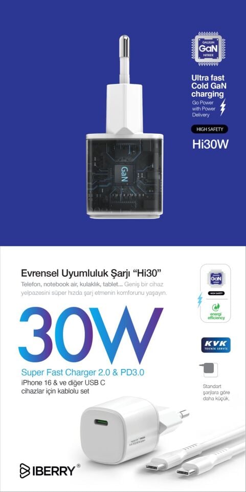 İberry 30W Type-C Çıkışlı Adaptör Ve Kablo Hi30