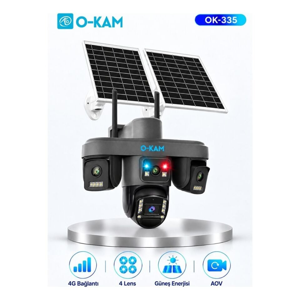 OK-335PREMiUM4G 4G 4 LENS AOV SOLAR ÇİFT PANEL ÇAKARLI  KAMERA