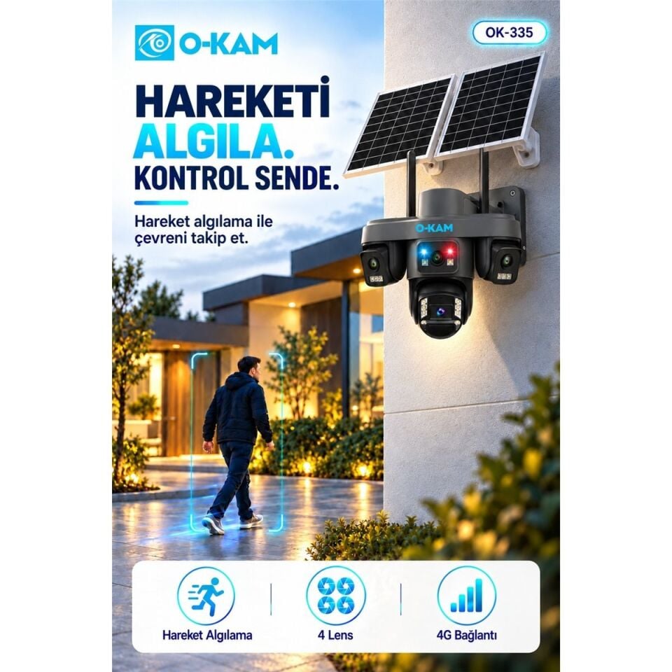 OK-335PREMiUM4G 4G 4 LENS AOV SOLAR ÇİFT PANEL ÇAKARLI  KAMERA